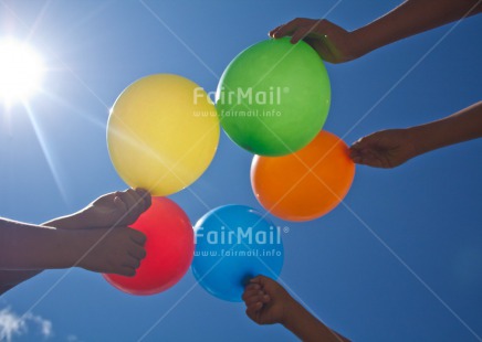 Fair Trade Photo Activity, Balloon, Birthday, Colour image, Congratulations, Cooperation, Day, Group of children, Hand, Outdoor, Party, People, Peru, Playing, Sky, South America, Summer