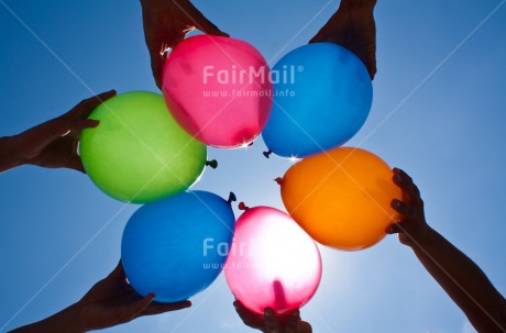 Fair Trade Photo Activity, Balloon, Birthday, Colour image, Congratulations, Cooperation, Day, Group of children, Hand, Outdoor, Party, People, Peru, Playing, Sky, South America, Summer