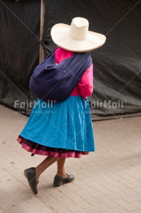Fair Trade Photo Activity, Carrying, Colour image, Ethnic-folklore, Hat, Latin, One woman, People, Peru, Rural, Sombrero, South America, Vertical, Walking