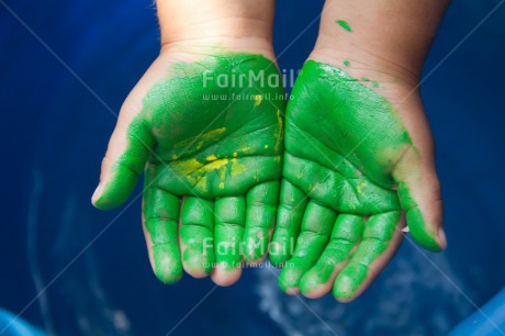 Fair Trade Photo Activity, Closeup, Colour image, Green, Hand, Horizontal, One child, Paint, Painting, Peru, Shooting style, South America