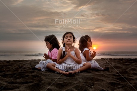 Fair Trade Photo Activity, Beach, Colour image, Evening, Friendship, Group of girls, Horizontal, Meditating, Outdoor, Peace, People, Peru, Sea, Sitting, South America, Sunset, Together, Wellness, Yoga