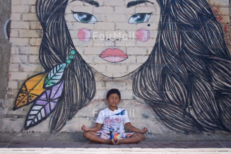 Fair Trade Photo Casual clothing, Clothing, Colour image, Graffity, Health, Horizontal, One boy, Outdoor, Peace, People, Peru, South America, Urban, Wellness, Yoga