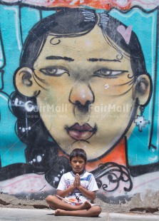 Fair Trade Photo Casual clothing, Clothing, Colour image, Graffity, Health, One boy, Outdoor, Peace, People, Peru, South America, Urban, Vertical, Wellness, Yoga