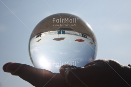 Fair Trade Photo Artistique, Beach, Colour image, Hand, Horizontal, Peru, Reflection, Sky, South America, Summer, Transparent, Umbrella