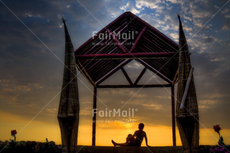 Fair Trade Photo Colour image, Evening, Horizontal, One boy, One child, Outdoor, Peace, People, Peru, Shooting style, Silhouette, South America, Spirituality, Sunset, Wellness, Yoga