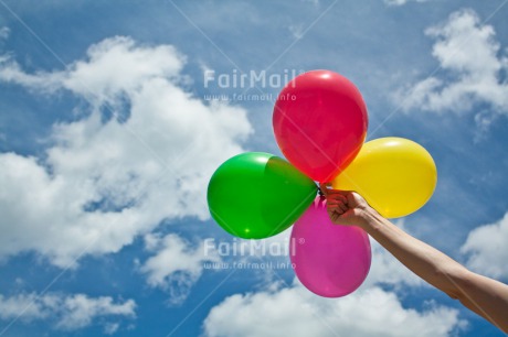 Fair Trade Photo Activity, Balloon, Birthday, Blue, Celebrating, Clouds, Colour image, Colourful, Friendship, Hand, Holding, Multi-coloured, Peru, Sky, South America