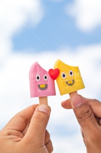 Fair Trade Photo Chachapoyas, Clouds, Colour image, Food and alimentation, Hand, Heart, Ice cream, Icicle, Love, Marriage, Peru, Pink, Red, Sky, South America, Thinking of you, Valentines day, Vertical, Wedding, Yellow