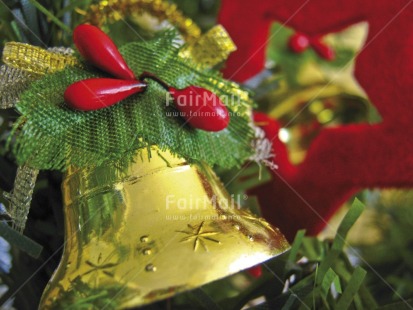 Fair Trade Photo Christmas, Christmas bell, Closeup, Colour image, Gold, Horizontal, Peru, Red, South America, Star, Tree