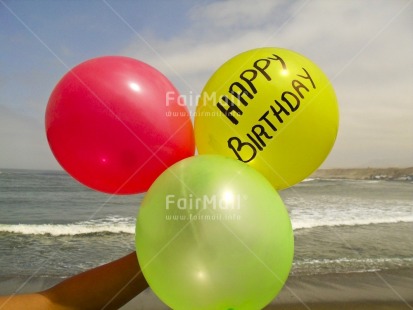 Fair Trade Photo Balloon, Beach, Birthday, Clouds, Colour image, Day, Horizontal, Letter, Outdoor, Peru, Red, Sea, Seasons, Sky, South America, Summer, Yellow