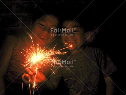 Fair Trade Photo Brother, Christmas, Colour image, Cute, Family, Firework, Friendship, Horizontal, Indoor, New Year, Night, People, Peru, Sister, Smile, Smiling, South America, Together, Two children