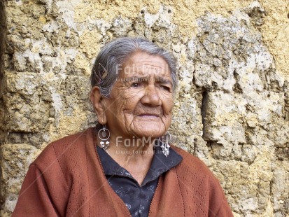 Fair Trade Photo Activity, Casual clothing, Clothing, Colour image, Day, Emotions, Horizontal, Looking away, Old age, One woman, Outdoor, People, Peru, Portrait headshot, Retirement, Rural, Sadness, South America, Wisdom