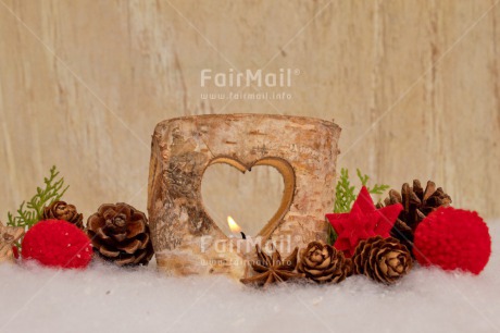 Fair Trade Photo Candle, Christmas, Christmas decoration, Colour, Colour image, Flame, Horizontal, Nature, Object, Pine cone, Place, Red, Snow, South America, Wood
