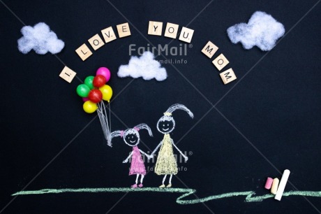 Fair Trade Photo Activity, Balloon, Blackboard, Chalk, Child, Cloud, Draw, Drawing, Girl, Letter, Mom, Mother, Mothers day, Nature, Object, People, Sister, Text