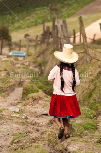 Fair Trade Photo Activity, Clothing, Day, Ethnic-folklore, Looking away, Mountain, One girl, Outdoor, People, Portrait fullbody, Rural, Sombrero, Traditional clothing, Travel, Vertical, Walking