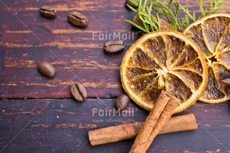 Fair Trade Photo Brown, Christmas, Christmas decoration, Cinnamon, Coffee, Colour, Colour image, Drink, Food and alimentation, Fruits, Horizontal, Object, Orange, Pine, Place, South America, Wood