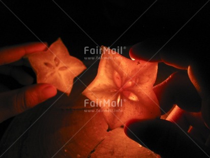 Fair Trade Photo Artistique, Christmas, Closeup, Colour image, Evening, Food and alimentation, Fruits, Hand, Horizontal, Indoor, Peru, South America, Star, Starfruit