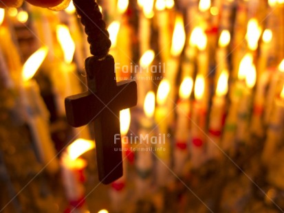 Fair Trade Photo Candle, Christianity, Christmas, Church, Colour image, Condolence-Sympathy, Cross, Flame, Focus on foreground, Horizontal, Indoor, Peru, Religion, Religious object, South America, Spirituality, Warmth