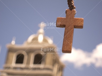 Fair Trade Photo Blue, Brown, Christianity, Church, Colour image, Cross, Focus on foreground, Horizontal, Outdoor, Peru, Religion, Religious object, South America, Spirituality, Tabletop