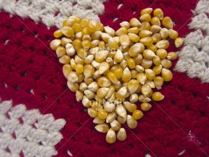 Fair Trade Photo Colour image, Corn, Day, Food and alimentation, Heart, Horizontal, Indoor, Love, Peru, Red, South America, Valentines day, Yellow