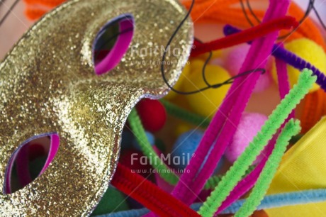 Fair Trade Photo Closeup, Colour image, Gold, Horizontal, Indoor, Invitation, Mask, Multi-coloured, Party, Peru, South America, Studio, Tabletop