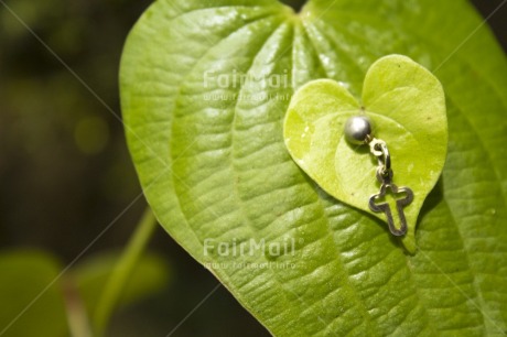 Fair Trade Photo Christianity, Colour image, Cross, Day, Green, Hand, Heart, Horizontal, Leaf, Love, Nature, Outdoor, Peru, Religion, Silver, South America