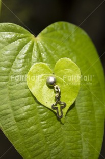 Fair Trade Photo Christianity, Colour image, Cross, Day, Green, Hand, Heart, Leaf, Love, Nature, Outdoor, Peru, Religion, Silver, South America, Vertical