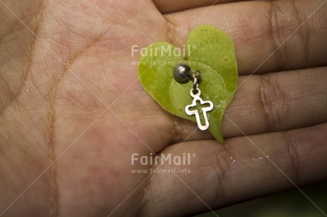 Fair Trade Photo Christianity, Colour image, Cross, Day, Green, Hand, Heart, Horizontal, Leaf, Love, Nature, Outdoor, Peru, Religion, Silver, South America