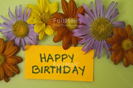 Fair Trade Photo Birthday, Colour image, Flower, Food and alimentation, Fruits, Horizontal, Indoor, Letter, Orange, Peru, Purple, South America, Studio