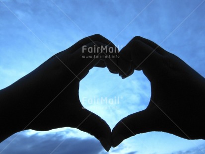 Fair Trade Photo Backlit, Closeup, Colour image, Hand, Heart, Horizontal, Love, Peru, Silhouette, Sky, South America, Valentines day