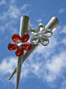 Fair Trade Photo Artistique, Closeup, Clouds, Colour image, Flower, Jewelry, Peru, Red, Seasons, Silver, Sky, South America, Summer, Vertical