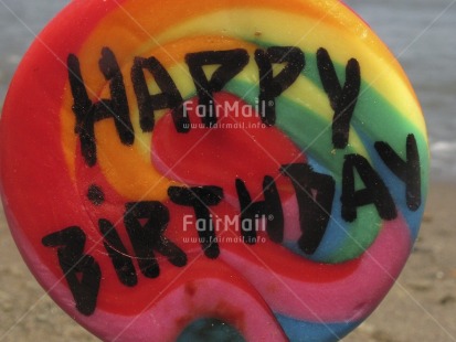 Fair Trade Photo Birthday, Closeup, Colour image, Day, Horizontal, Letter, Lollypop, Multi-coloured, Outdoor, Peru, South America