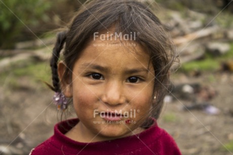 Fair Trade Photo 0-5 years, Activity, Casual clothing, Clothing, Colour image, Day, Garden, Horizontal, Looking at camera, One girl, Outdoor, People, Peru, Portrait headshot, Rural, Smiling, South America