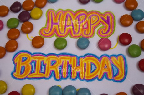 Fair Trade Photo Birthday, Closeup, Colour image, Colourful, Horizontal, Letter, Peru, South America, Studio, Sweets, Tabletop