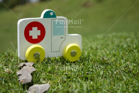 Fair Trade Photo Activity, Ambulance, Car, Driving, Get well soon, Grass, Horizontal, Peru, Sickness, South America, Stone, Tabletop, Transport