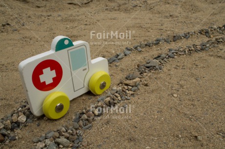 Fair Trade Photo Activity, Ambulance, Car, Driving, Get well soon, Horizontal, Peru, Sickness, South America, Stone, Tabletop, Transport